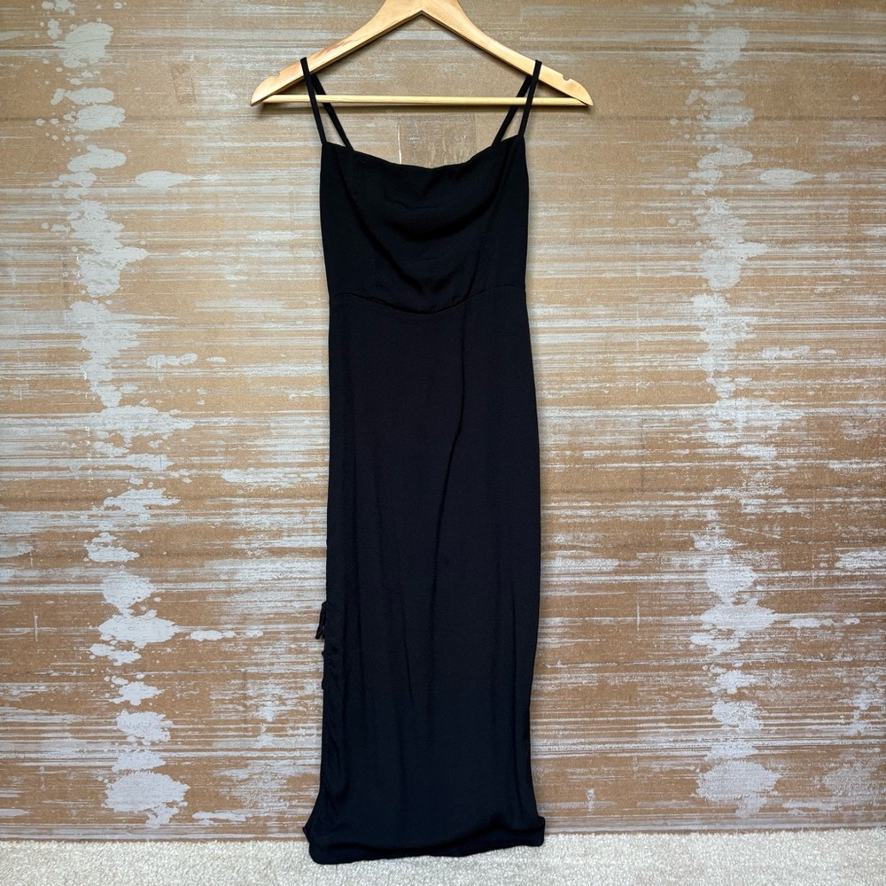 Reformation Midi Tie Side Dress Black Event Cocktail Basic Vacation Womens 2 - Picture 2 of 7